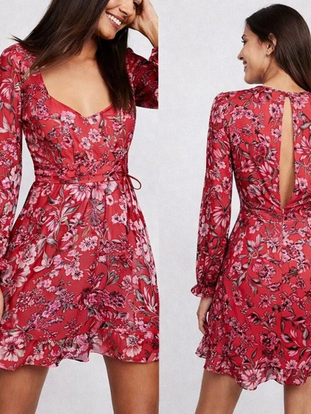 For Love & Lemons Nicole Burnout Mini Dress XS Red Pink Coquette Romantic